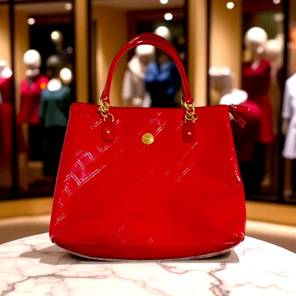 Tommy Hilfiger Red Quilted Tote with Gold Accents